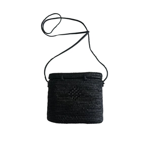 TLC Black Straw Woven Summer Crossbody Picnic Bag - Picture 4 of 10